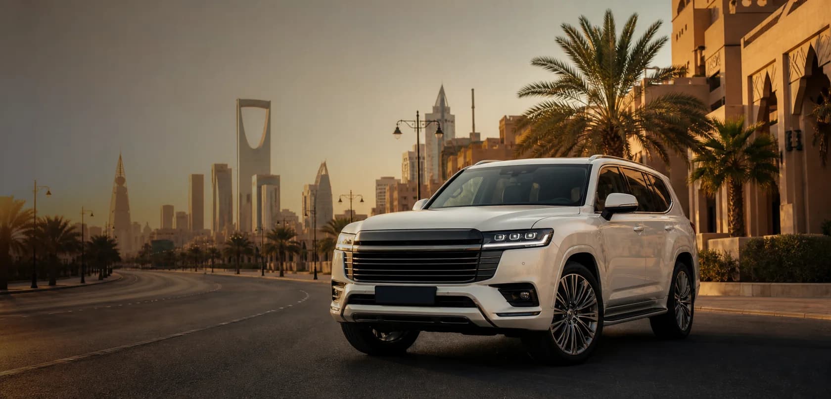 Premium white SUV on a Riyadh boulevard
